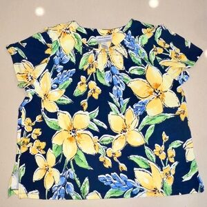 Alfred Dunner Yellow and Blue Floral Top PXL